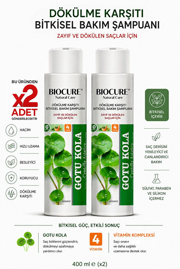Gotu Kola Anti-Hair Loss Herbal Shampoo with 10 Herbs and 4 Vitamins X 2 Pcs