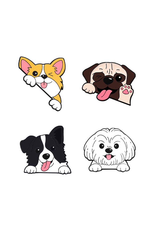 4pcs 4pcs Cute Cartoon Dog Enamel Brooch Creative Corgi Border Collie Pug Shih Tzu Lapel Pin Metal B