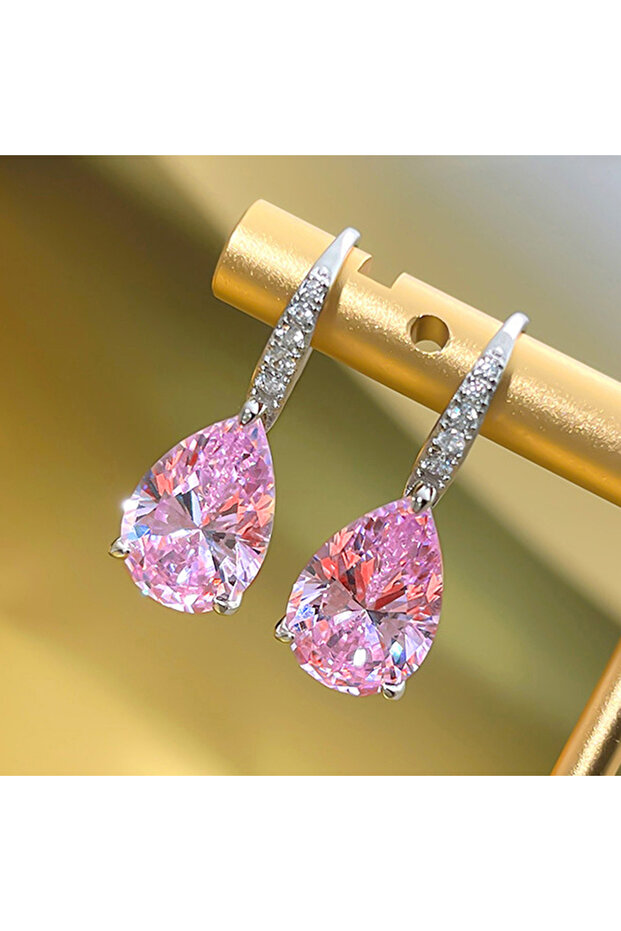 E2648 Huitan Pear Pink/Yellow Cubic Zirconia Drop Earrings for Women Silver Color Luxury Wedding Eng