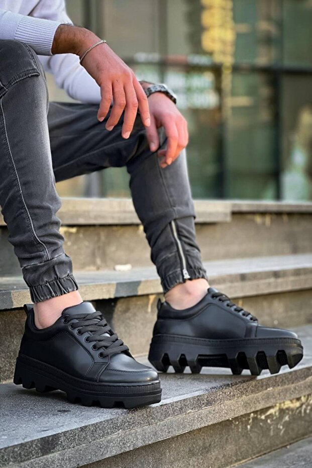 Kb-056 Kuback Black Skin Black High Sole Casual Sneakers