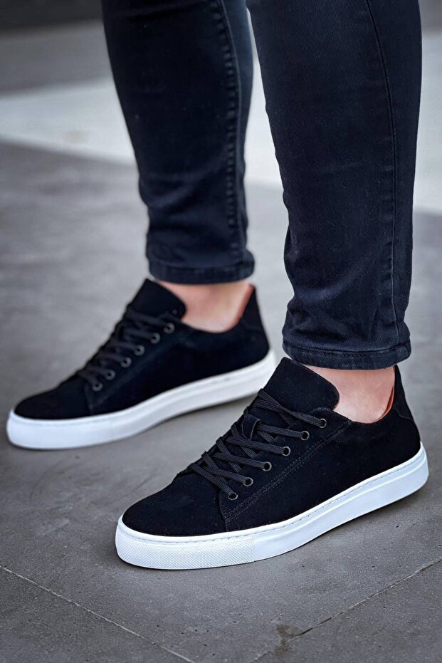 Kb-122 kuback black suede high sole lace-up men's daily shoes