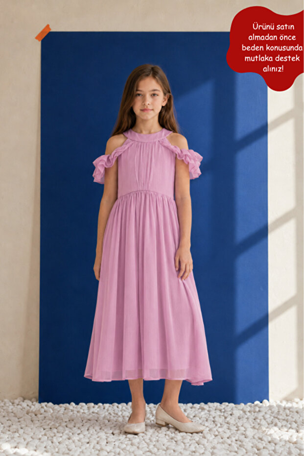 Off the Shoulder Chiffon Girl's Long Evening Dress