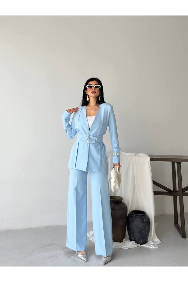 Premium Fit Kemerli Blazer Pantolon İkili Takım - 6