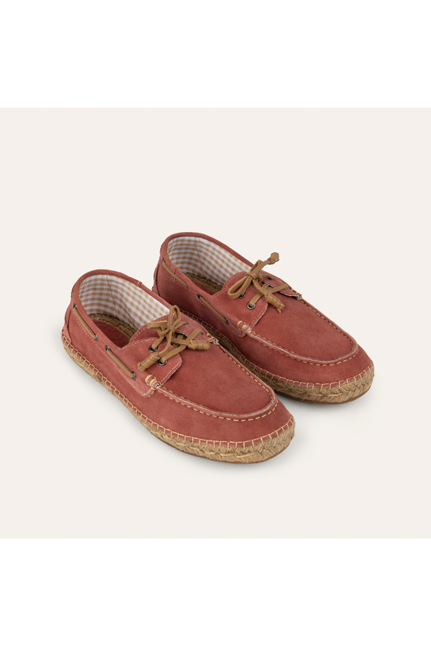 Men's Brick Color Lace-Up Leather Espadrille Shoes