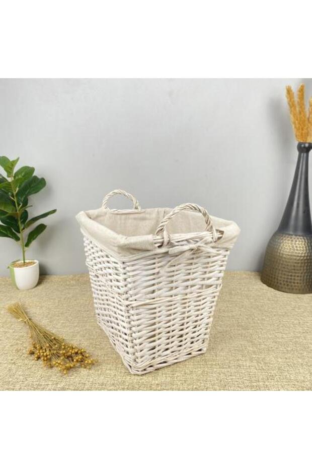 White Woven Laundry Basket Lined with Fabric
