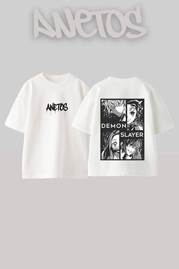 Demon Slayer 1 Design Back Printed Cotton White Oversize T-Shirt