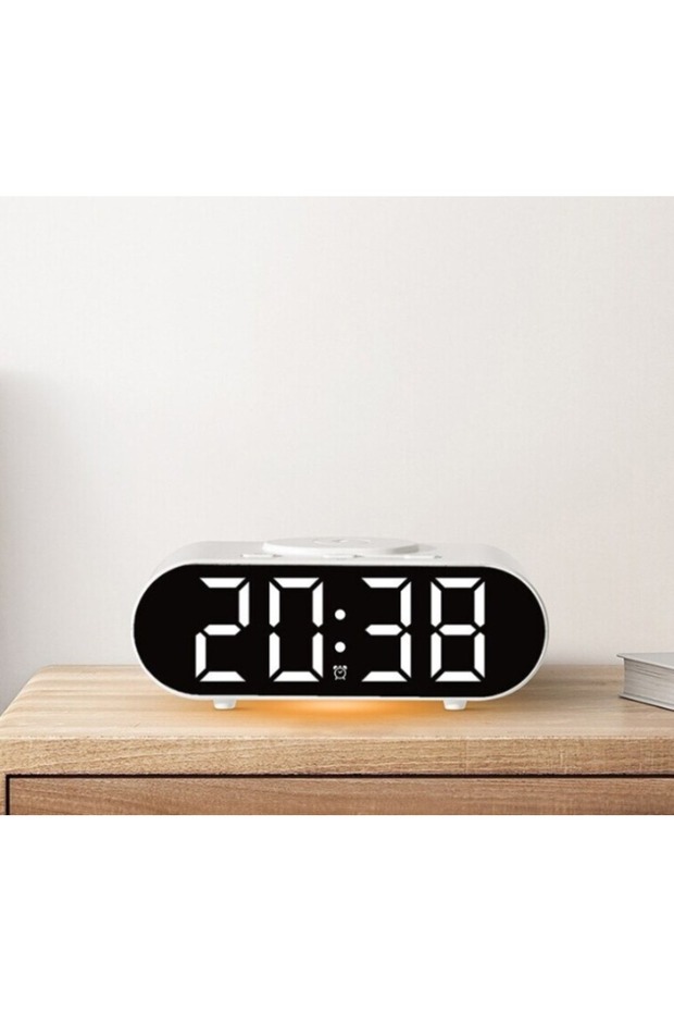Digital table clock with colorful display, wireless phone charging function