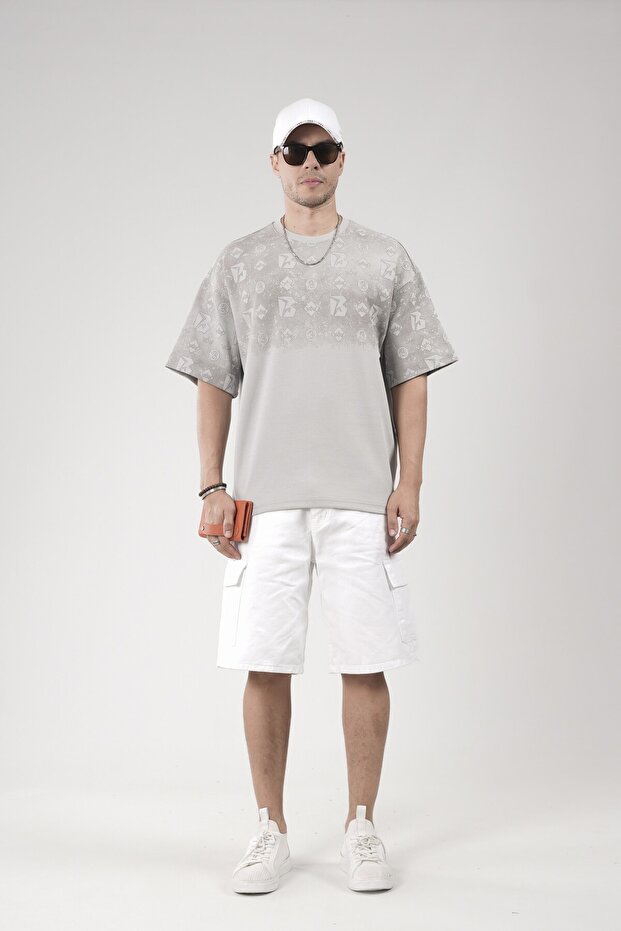 Oversize Logo Printed Crew Neck Basic T-Shirt - 2