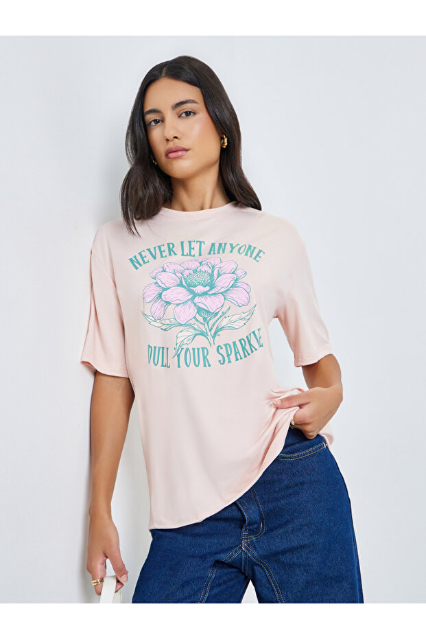 Light Pink Floral Graphic T-Shirt