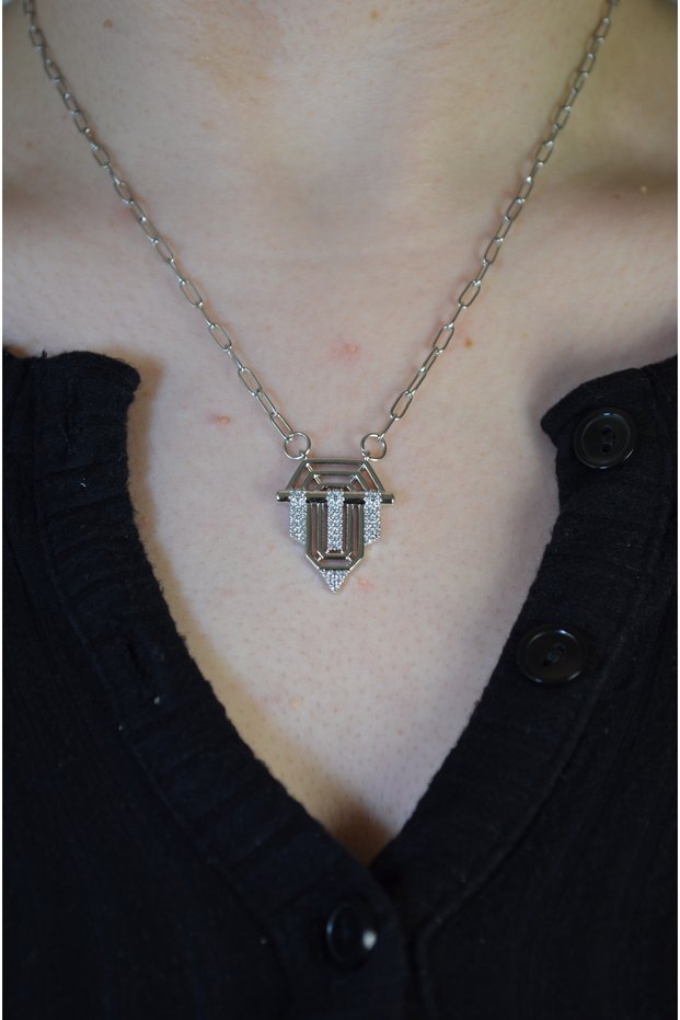Serenay Leyla Model Silver Zircon Stone Steel Necklace