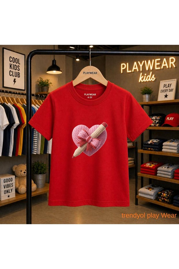Pink Knitted Pencil Printed 100% Children's Unisex T-Shirt 5 6 -7 8-9 10 -11 12 Years Old