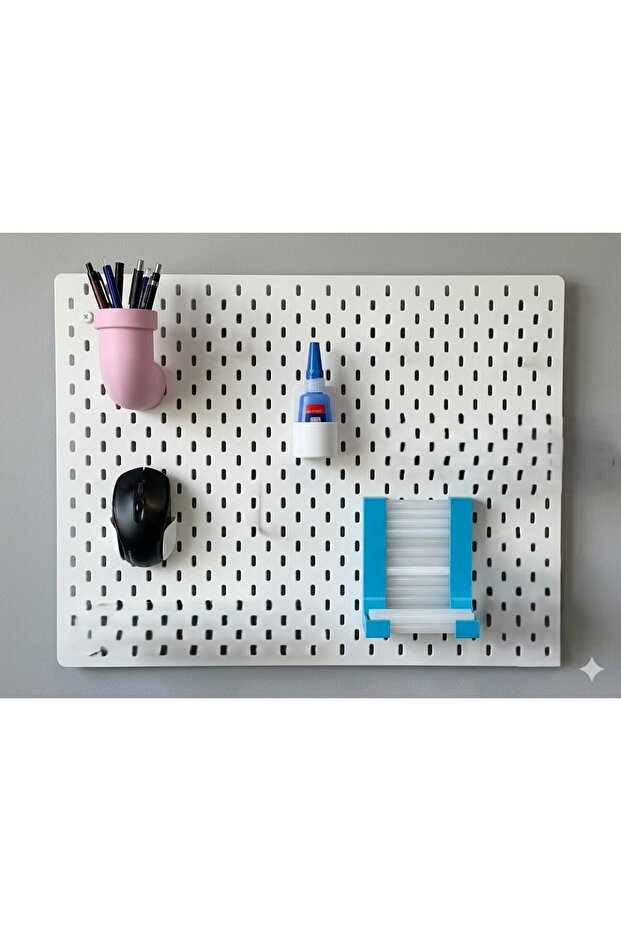 🧱 Skadis Compatible 4-Piece Organizer Set – Adhesive, Mouse, Pen Holder & Silicone Stick Holder
