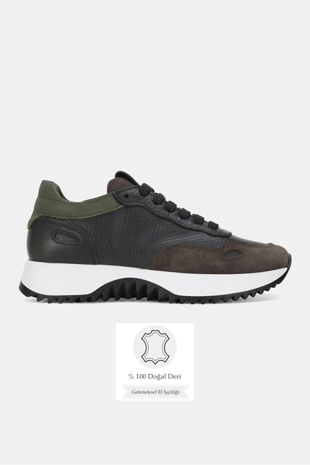 Women's Black Genuine Natural Leather Eva Sole Lace-Up Sneaker Casual Shoes