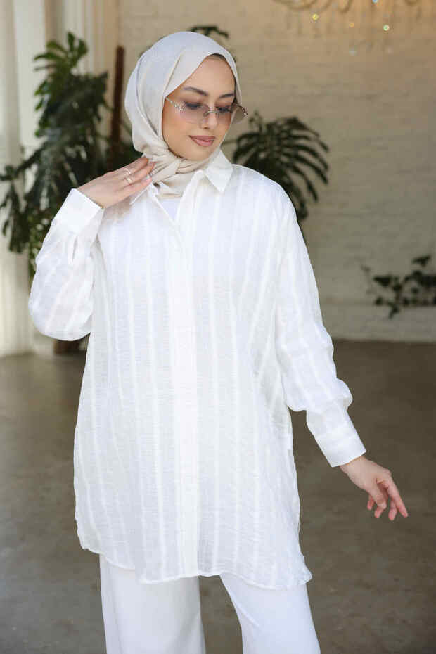 Ecru Striped Casual Shirt