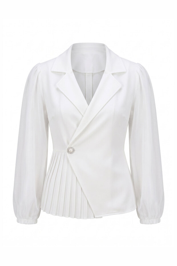 Pile Detailed Sleeves Chiffon Blouse - White