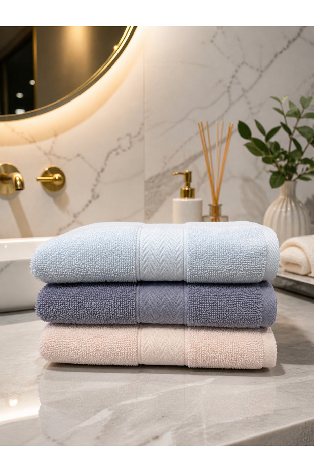 3-Piece 100% Cotton 50X90 cm Hand, Face and Head Towel Set