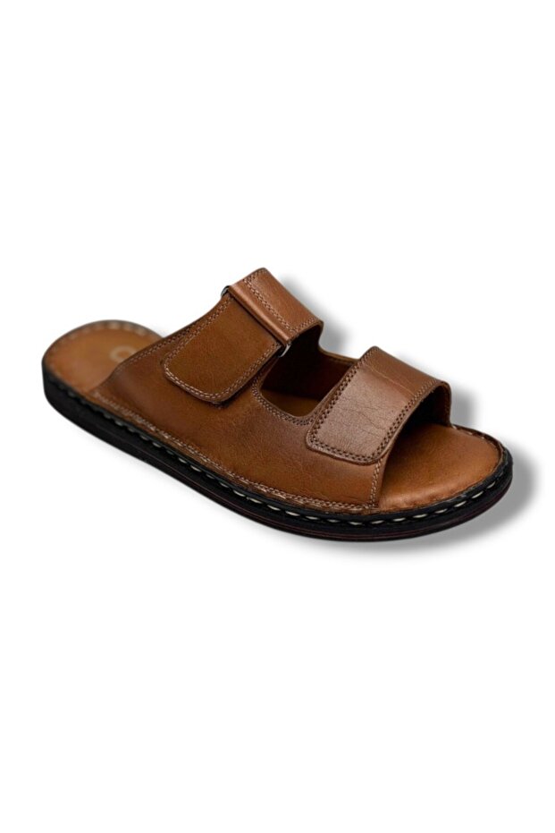 182-26 Genuine Leather Ultra Soft Double Velcro Anatomical Men's Slippers 40-47