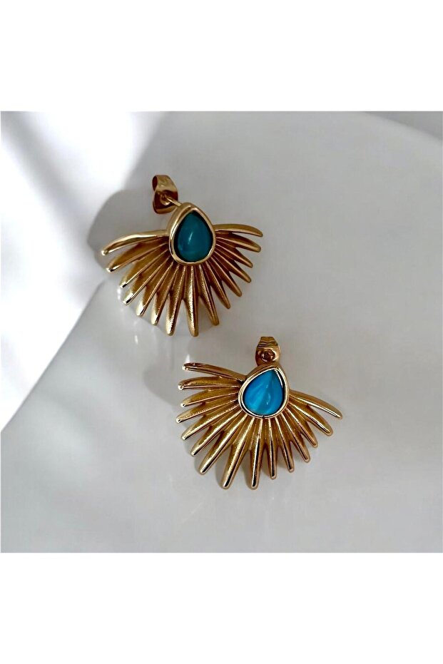 Blue Stone Detailed Earrings for Women Stylish Minimal Daily Use