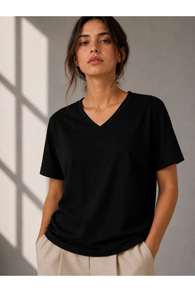 Vyaka Basic T-Shirt Short Sleeve Summer Regular Fit T-Shirt - Black