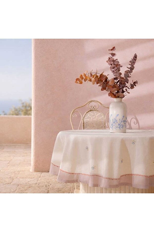 Soft Aris Round Tablecloth - Ecru - 150X150 cm