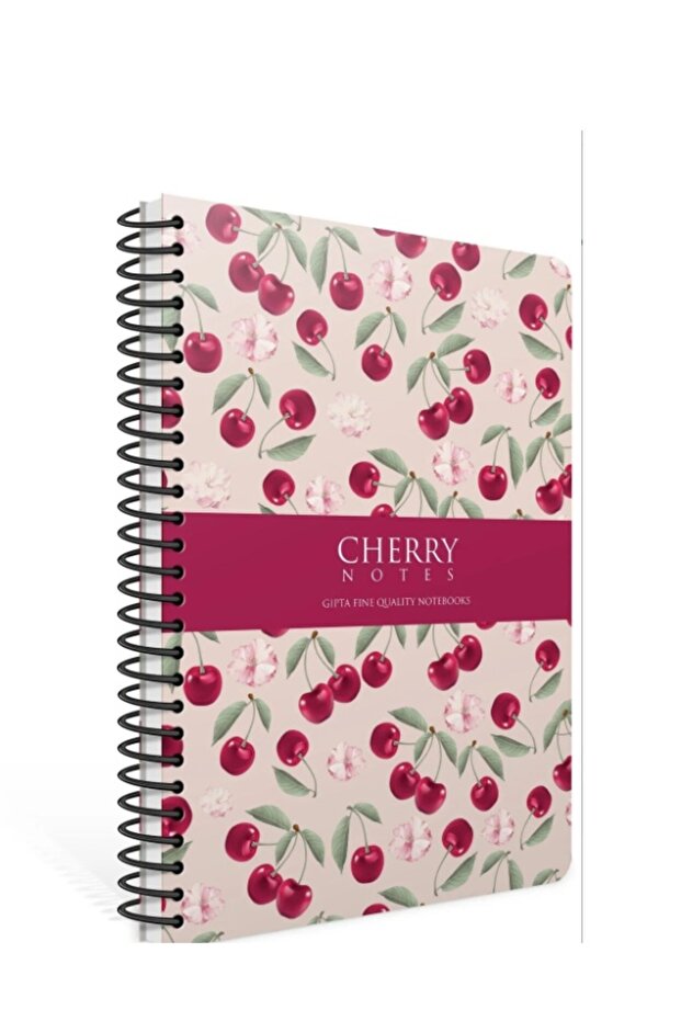 Cherry Spiral Hard Cover Notebook 17X24 cm 120 Sheets 70 Gram Cream Paper Dotted