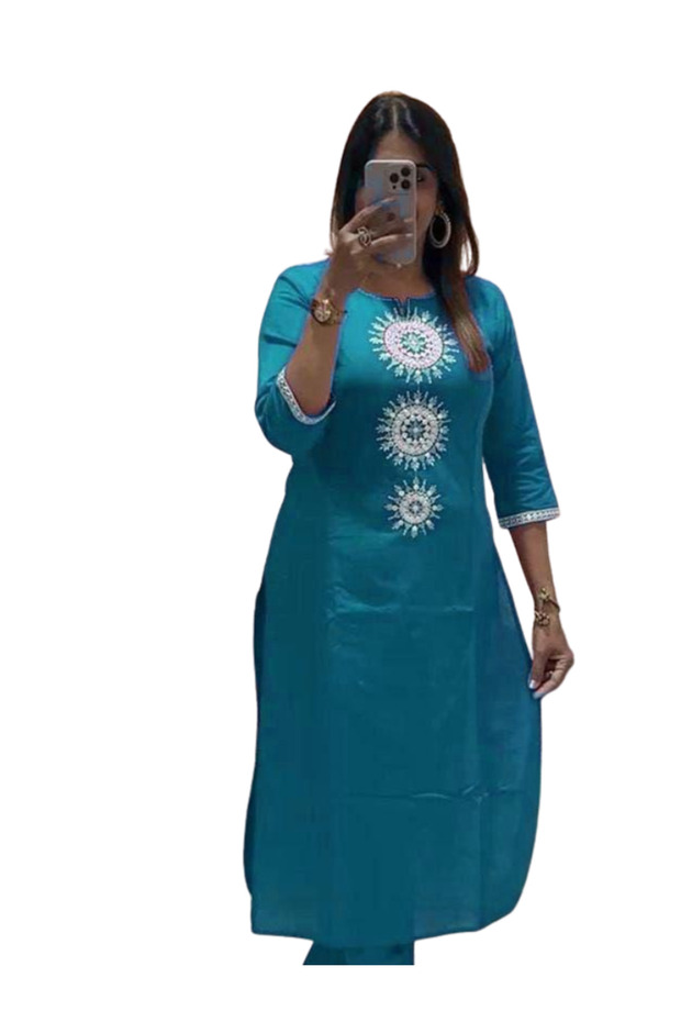 C Green Rayon Embroidered Kurta Pant Set - PMM12676 | C Green