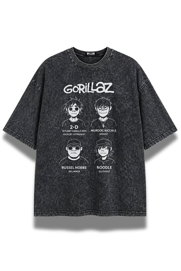 Unisex Gorillaz Members Face Printed Washable T-Shirt, Oversized Rock Band Themed Retro Tshirt