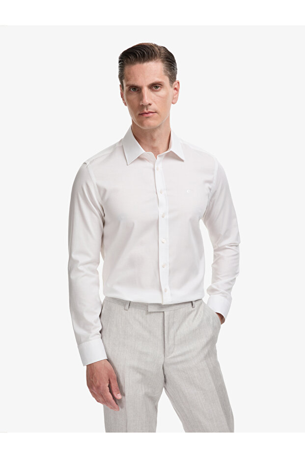 Ecru Slim Fit Long Sleeve Shirt 50319147-Vr019