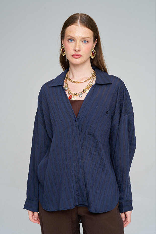 Women's Striped Asymmetrical Cut Casual Shirt