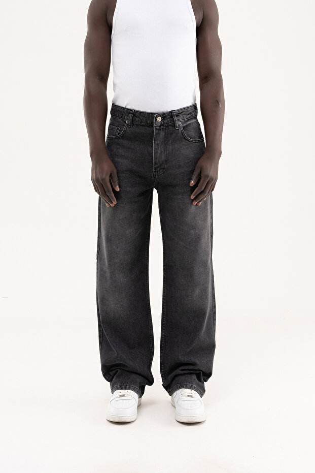 Men's Effect Baggy Jean Trousers Black