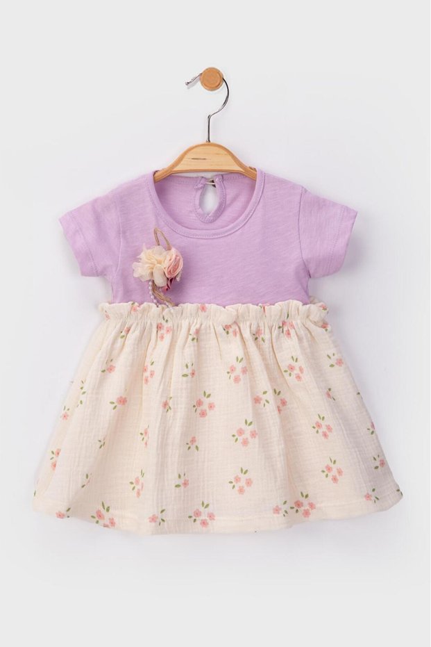Baby Girl Cotton Floral Printed Muslin Summer Dress with Removable Floral Accessories