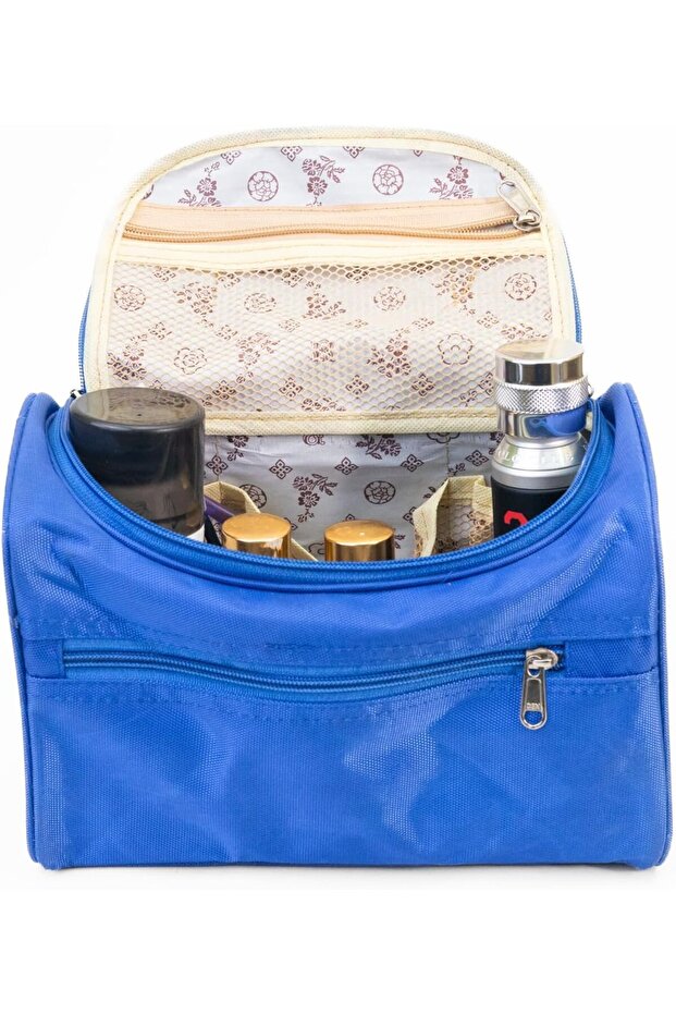 Travel Toiletry Organizer Bag, 3 Pocket inside, Lined Interior (Blue)