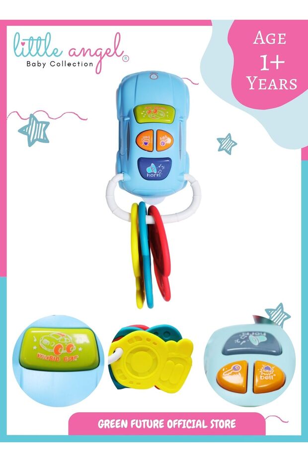 Baby Musical Remote & Key Rattle Toy for Early Learning Fun - Blule