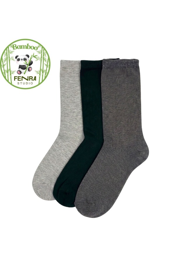 Women's 3-Piece Bamboo Socks Gray Dark Green Smoked - Soft Textured Daily Socks