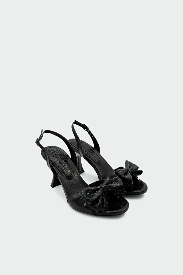 Emily Bow Detailed Women's Black Heeled Shoes