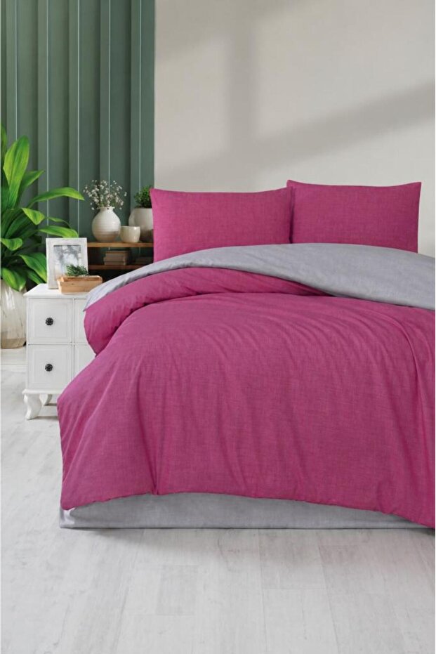 Silente Double Duvet Cover Set Plum - Gray