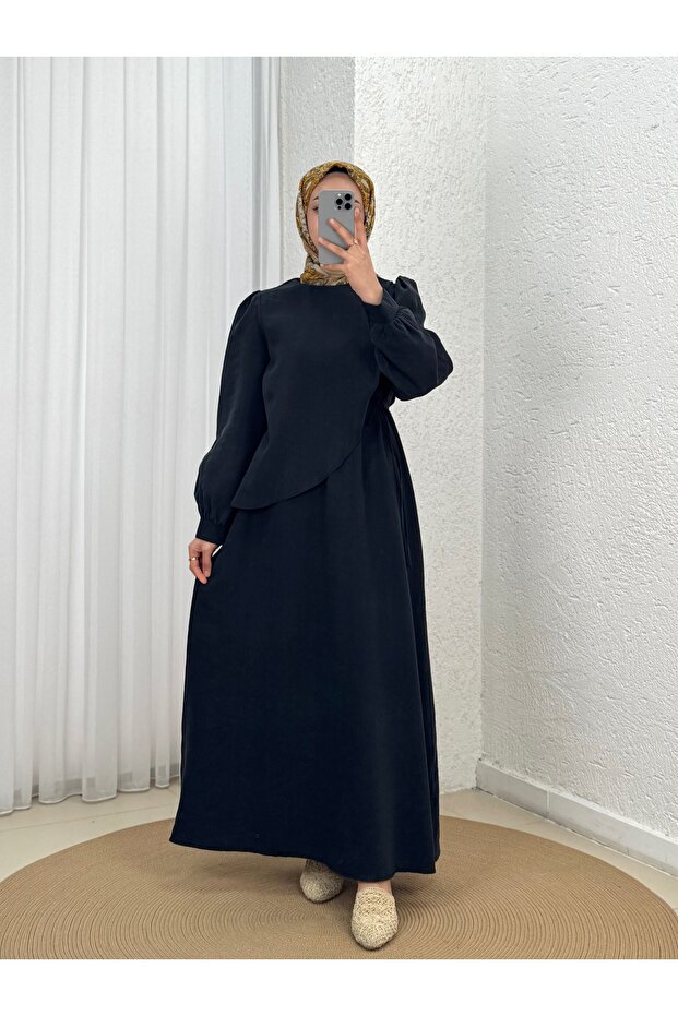 فستان كاناي برباط وحزام - ML2095 أسود