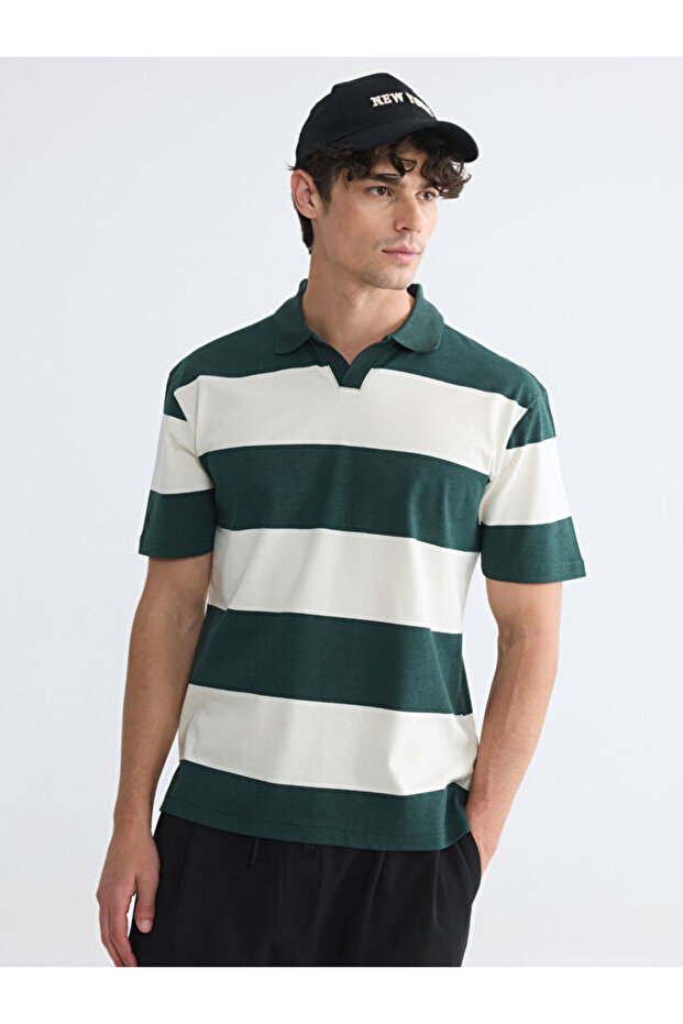 Shining Choices from Shining Store Devrik Roba Yaka Striped Combed Cotton Men's T-Shirt