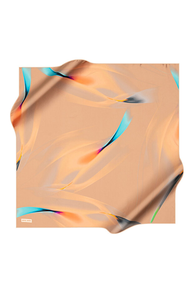 Beige 90X90 Silk Crepe Satin Scarf