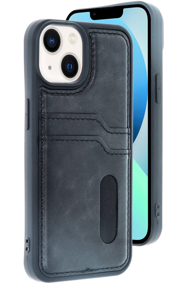 Ilkeshop New iPhone 14 Case Sara Leather Case with Business Card Holder (175833) - Black
