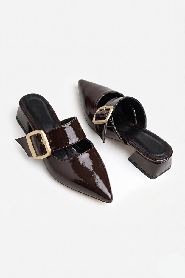 Krea Women's Buckle Pointed Toe Daily Heeled Slippers