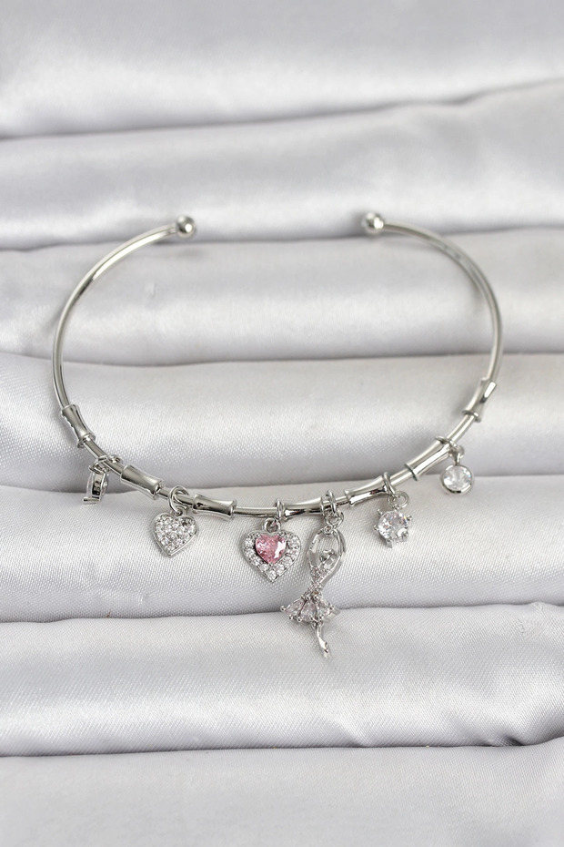Brass Silver Rk Ballerina Detail Charm Women's Bracelet