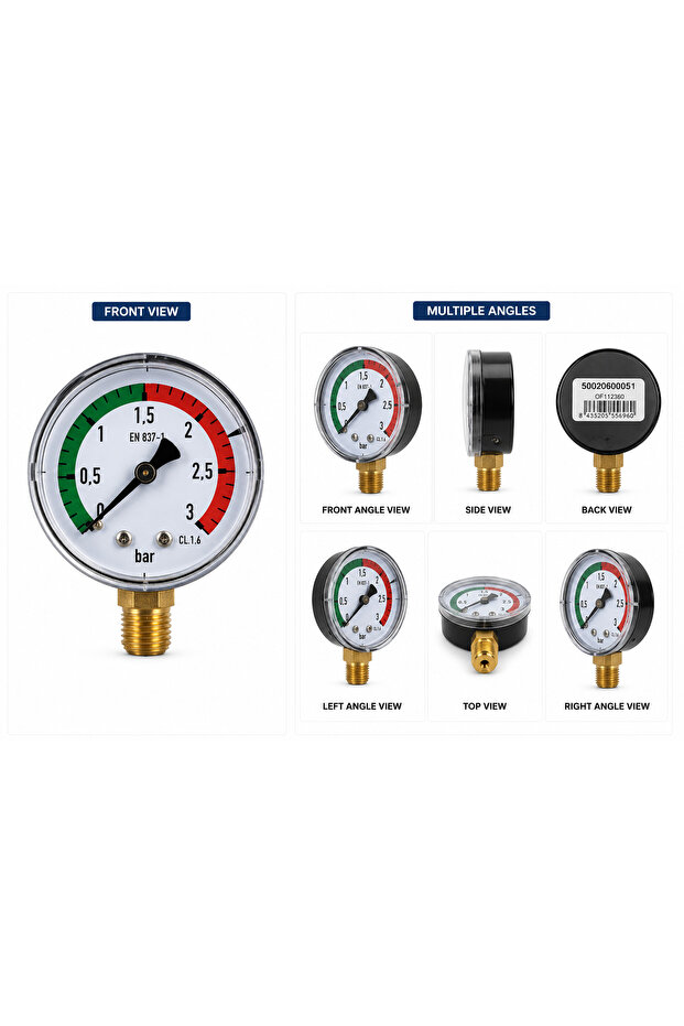 Pressure Gauge MP13 2inch Dial – 1/4" Radial Connection, Pool Filter Pressure Meter, Durable & Accurate