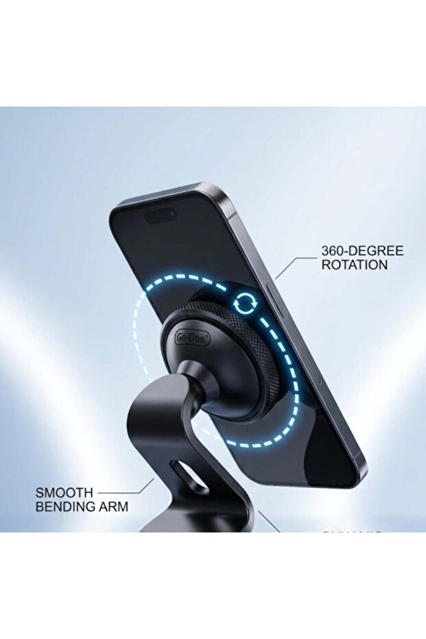 Aluminium Alloy 360° Magnetic Phone Holder with Vacuum Suction Lock Foldable Car & Desk Mount Rotatable Universal Stand