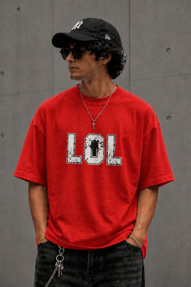Lol Text Printed Unisex Oversize T-Shirt – Cotton Crew Neck Casual T-Shirt