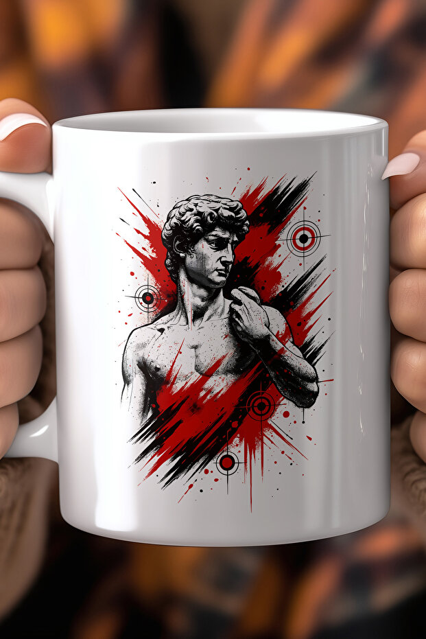 Sculpture Art Patterned 330ml Printed White Ceramic Mug Cup