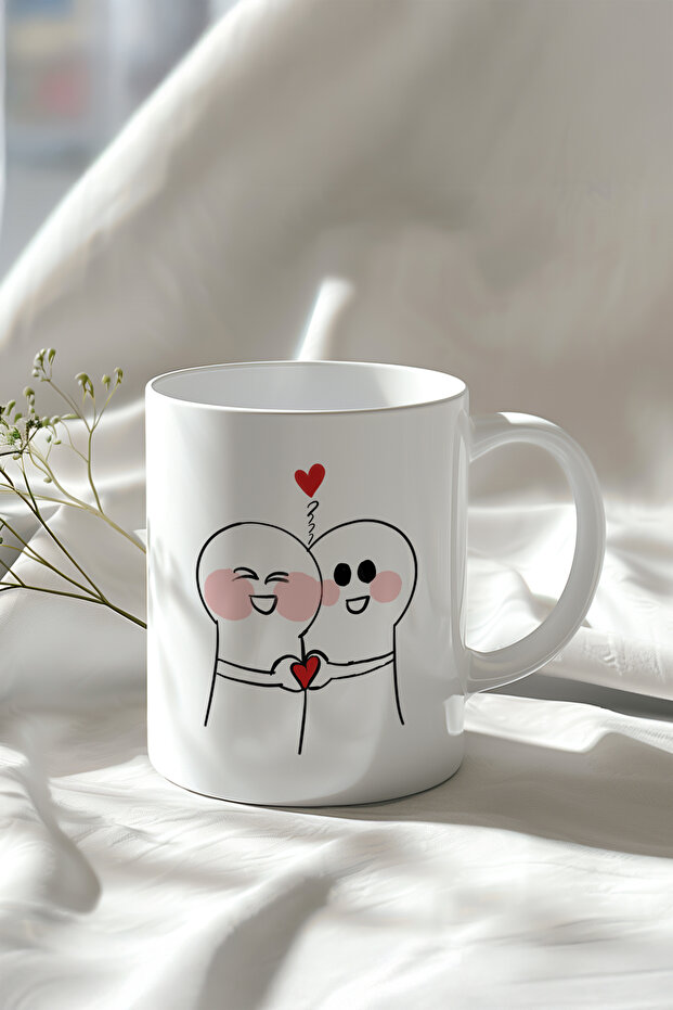 كوب سيراميك أبيض سعة 330 مل مطبوع مع تصميم لطيف للحبيب