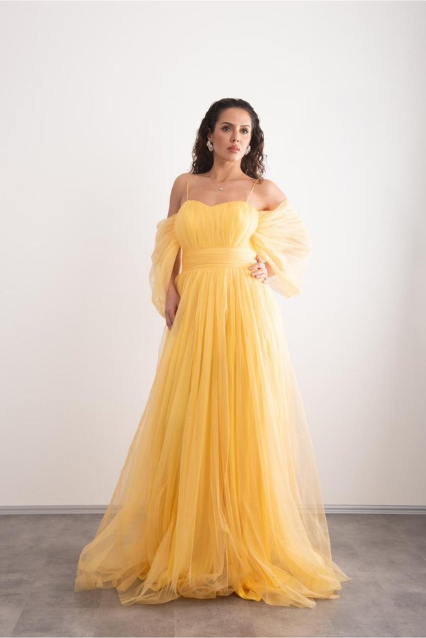 Spaghetti Straps, Romantic, Front Slit, Tulle, Princess Model Stylish Evening Dress