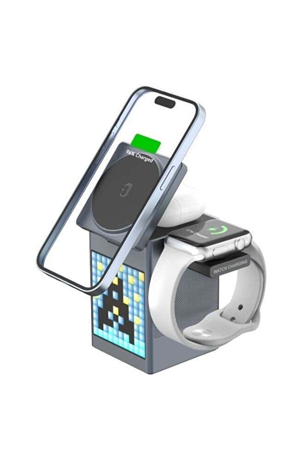 6-in-1 Multifunctional QI2 Wireless Charging Station with Digital Pixel Display, 15W, Bluetooth Speaker