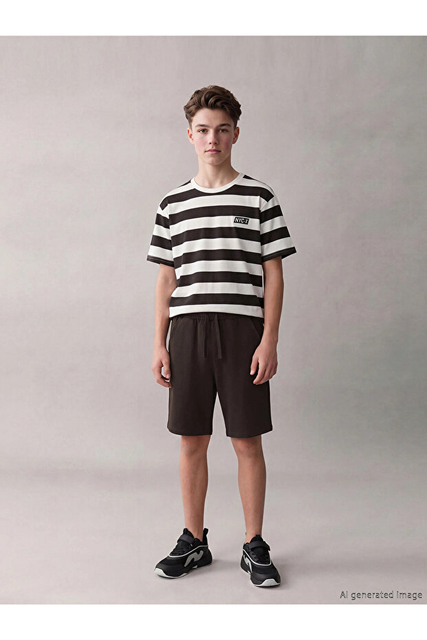 Lcw Kids Brown Nyc Printed Boy's Shorts Set